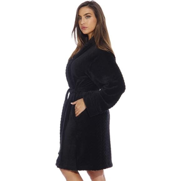 Velour Chevron Texture Bath Robes for Women - Picture 3 of 3